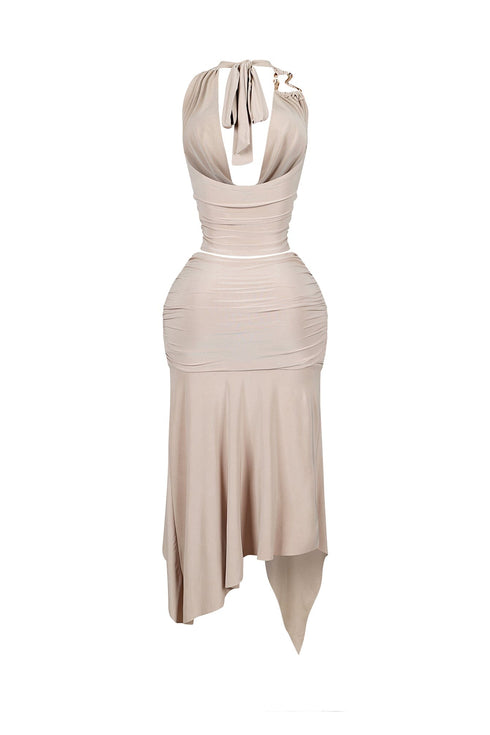 Caroline Gold Metallic Cowl Neck Top & Skirt SET